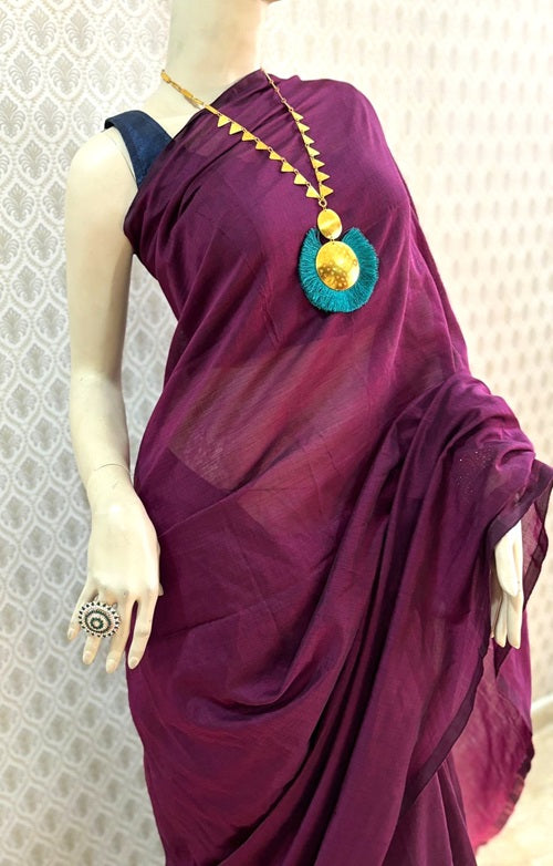 Jamuna - Handloom Plum Colour Cotton Saree