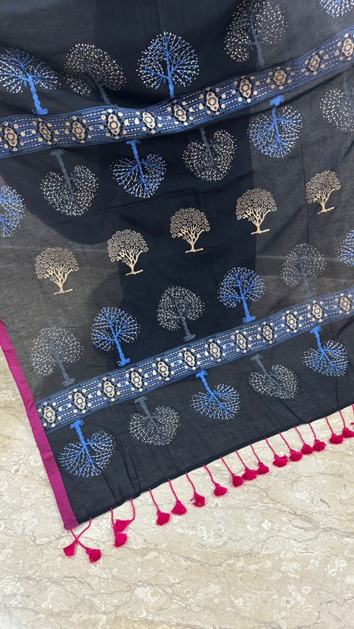Tree Of Life Handblock Cotton Saree