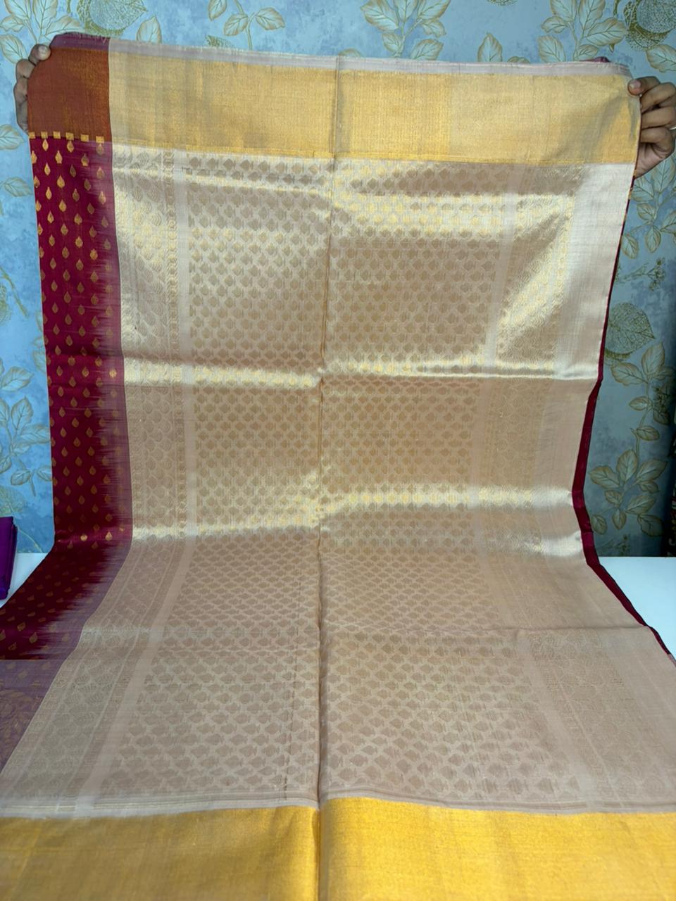 Cherry Cream - Handwoven Uppada Silk Saree