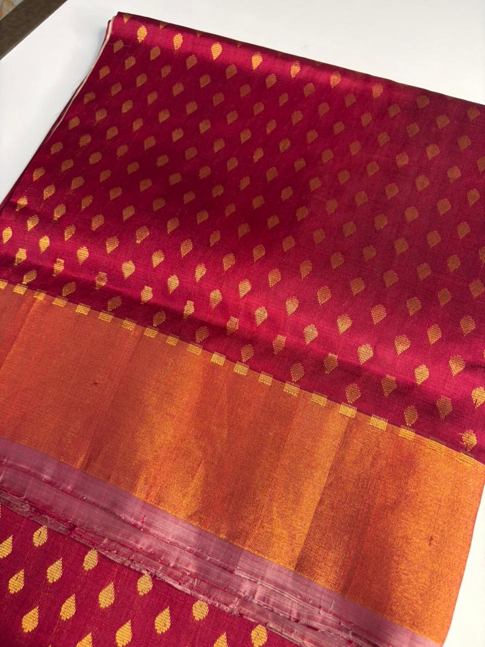 Cherry Cream - Handwoven Uppada Silk Saree