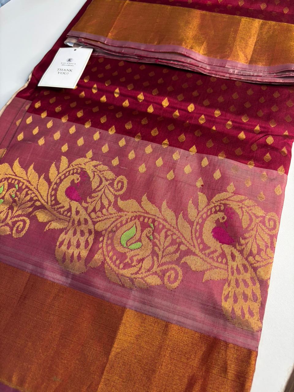 Cherry Cream - Handwoven Uppada Silk Saree