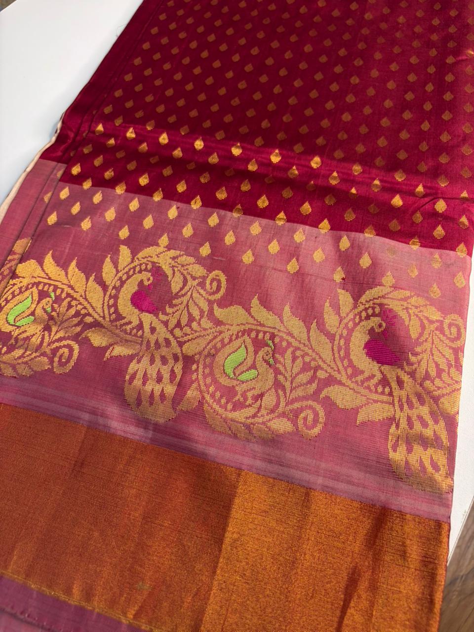 Cherry Cream - Handwoven Uppada Silk Saree