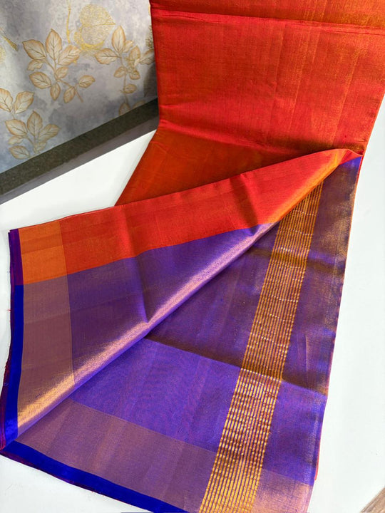 Dusk & Dawn - Orange Uppada Tissue Silk Saree