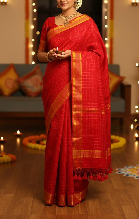 Kusum Red- Cotton Saree