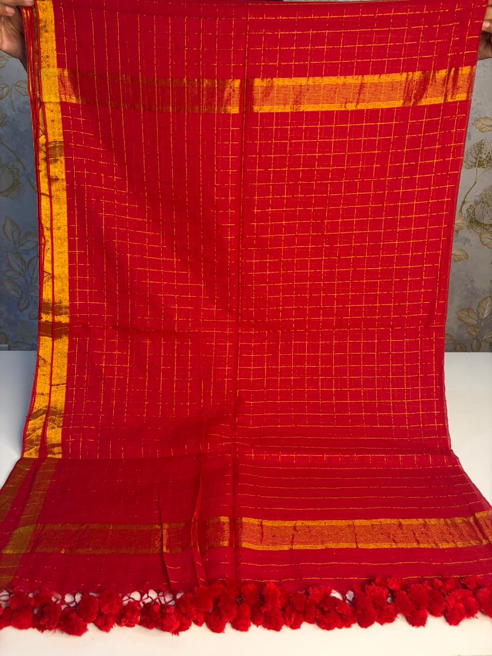 Kusum Red- Cotton Saree