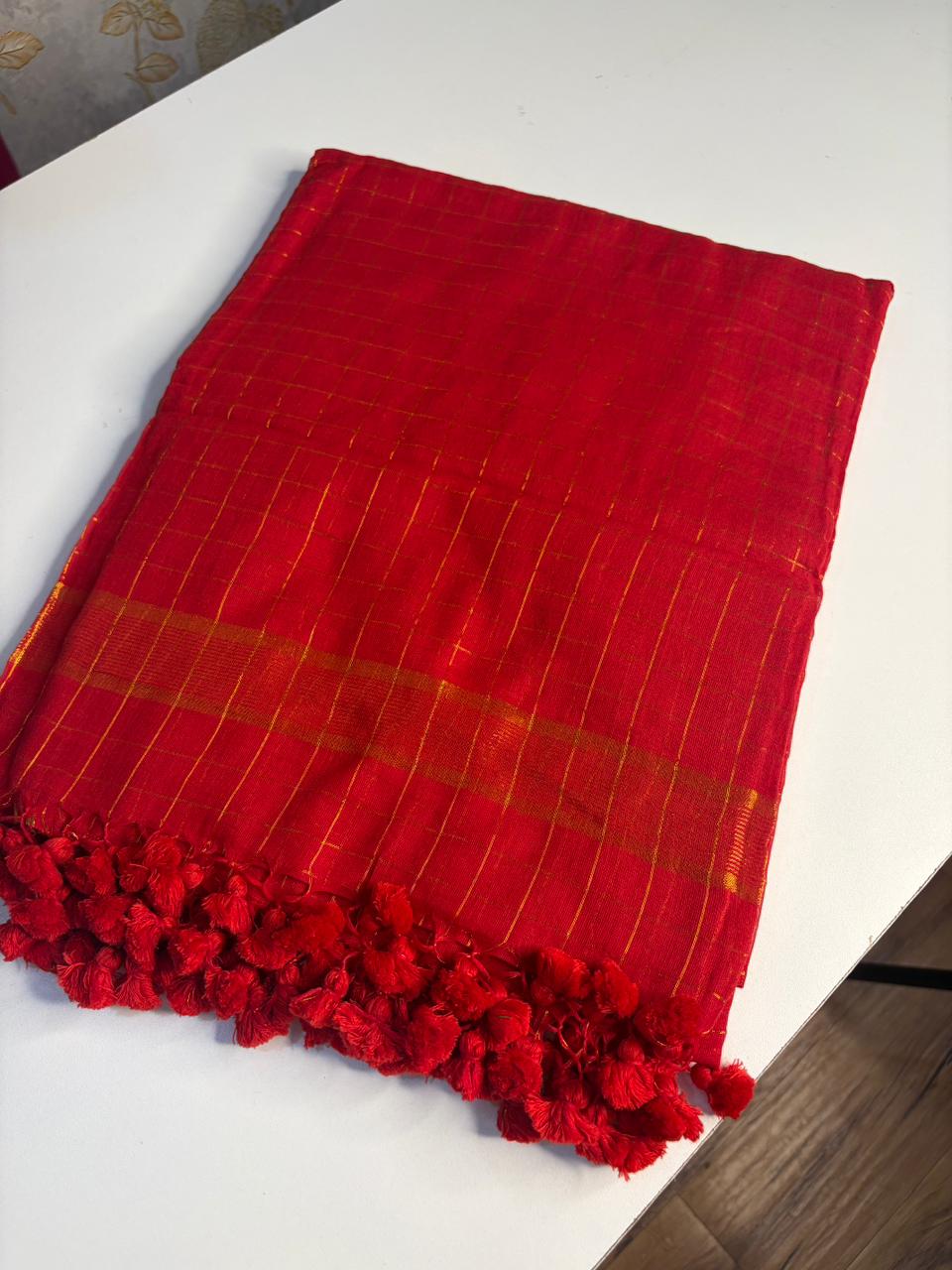 Kusum Red- Cotton Saree