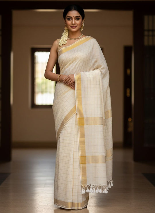 Onam Off White - Cotton Saree