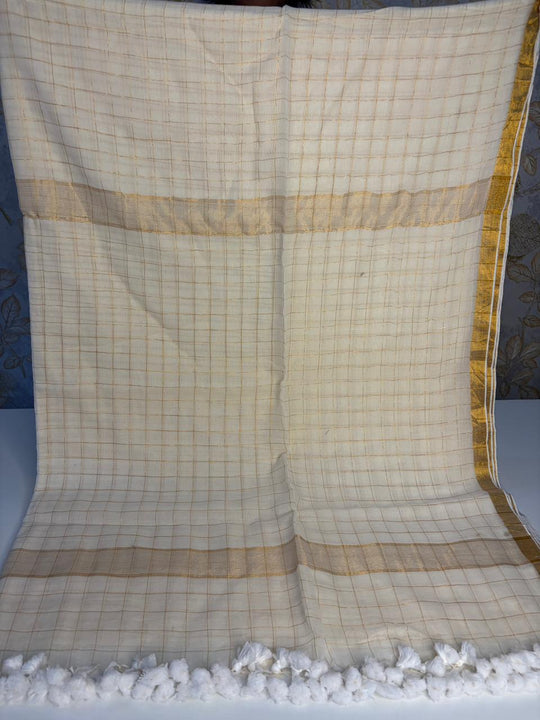 Onam Off White - Cotton Saree