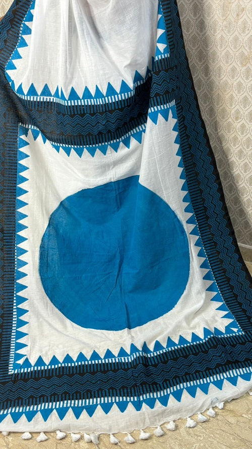 Blue Moon Hand Block Cotton Saree