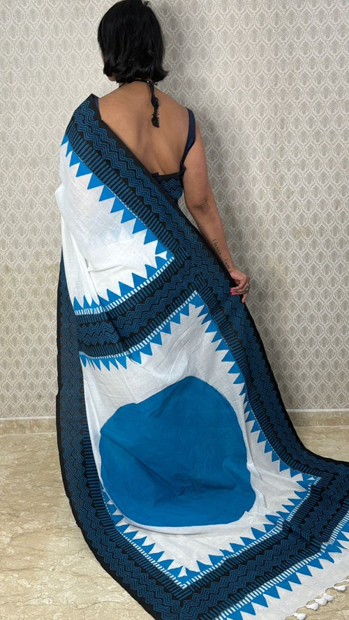 Blue Moon Hand Block Cotton Saree