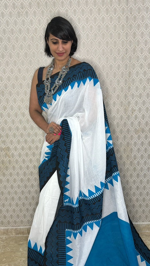Blue Moon Hand Block Cotton Saree