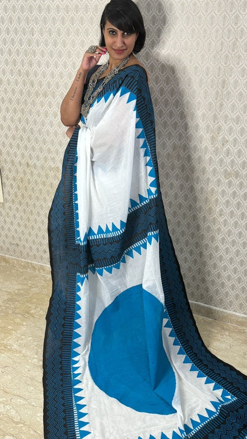 Blue Moon Hand Block Cotton Saree