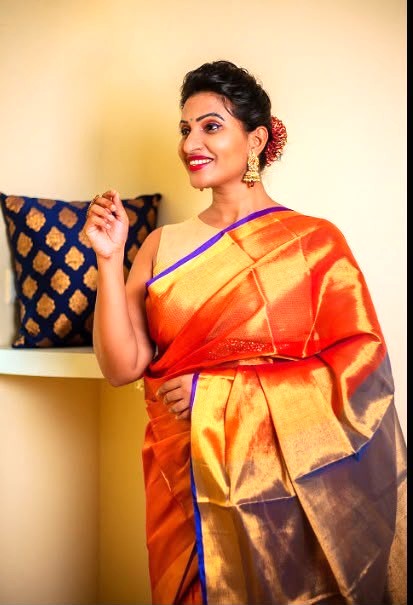 Dusk & Dawn - Orange Uppada Tissue Silk Saree