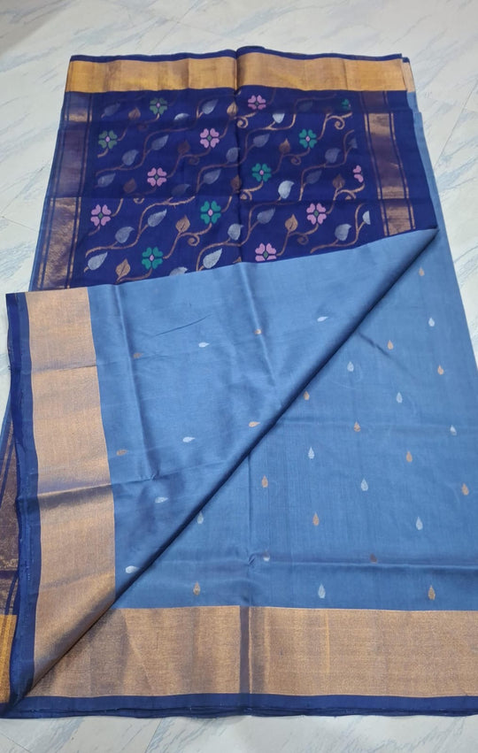 Ananda - Blue Handwoven Uppada Jamdani Silk Saree