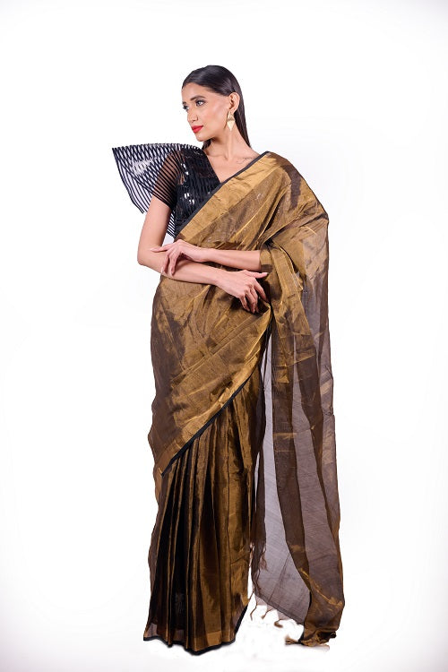 Bronze Goddess -  Handwoven Tissue Silk Saree