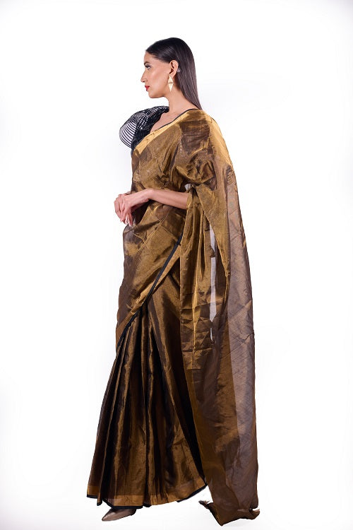 Bronze Goddess -  Handwoven Tissue Silk Saree