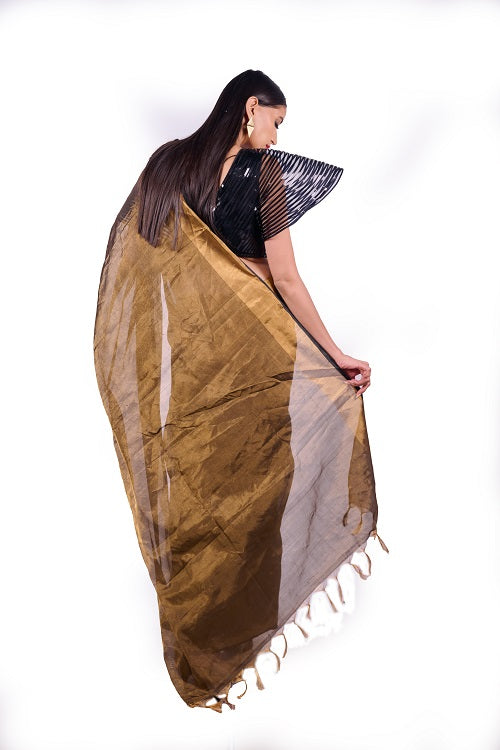 Bronze Goddess -  Handwoven Tissue Silk Saree