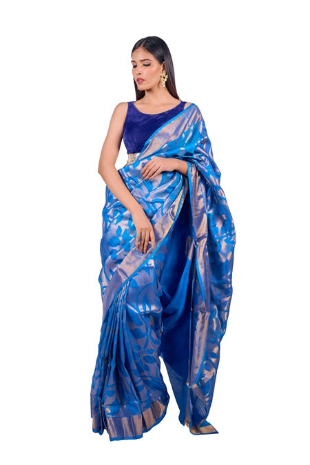 Eka - PREORDER Blue Handwoven Jamdani Silk Saree