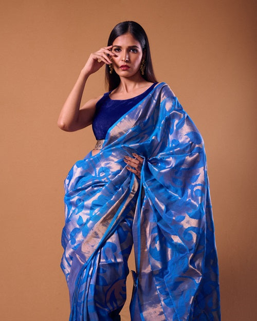 Eka - PREORDER Blue Handwoven Jamdani Silk Saree