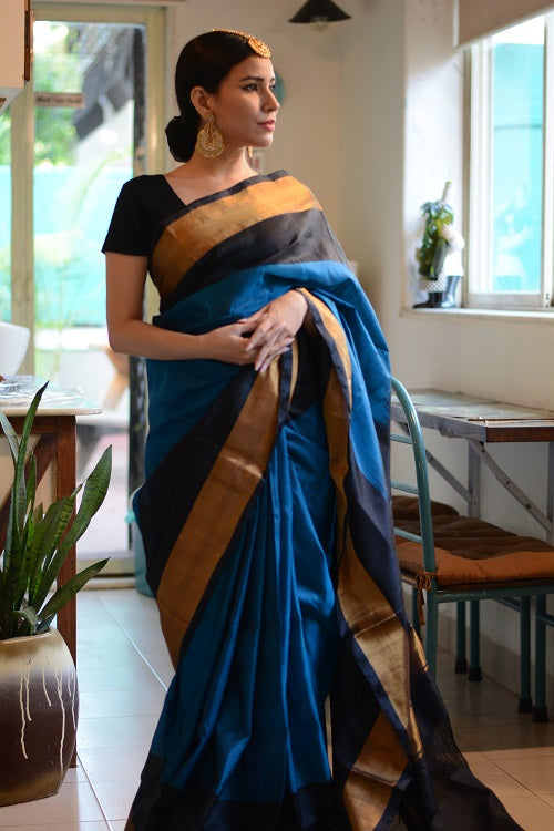 Blue Night Sky - Handwoven Cerulean Uppada Silk