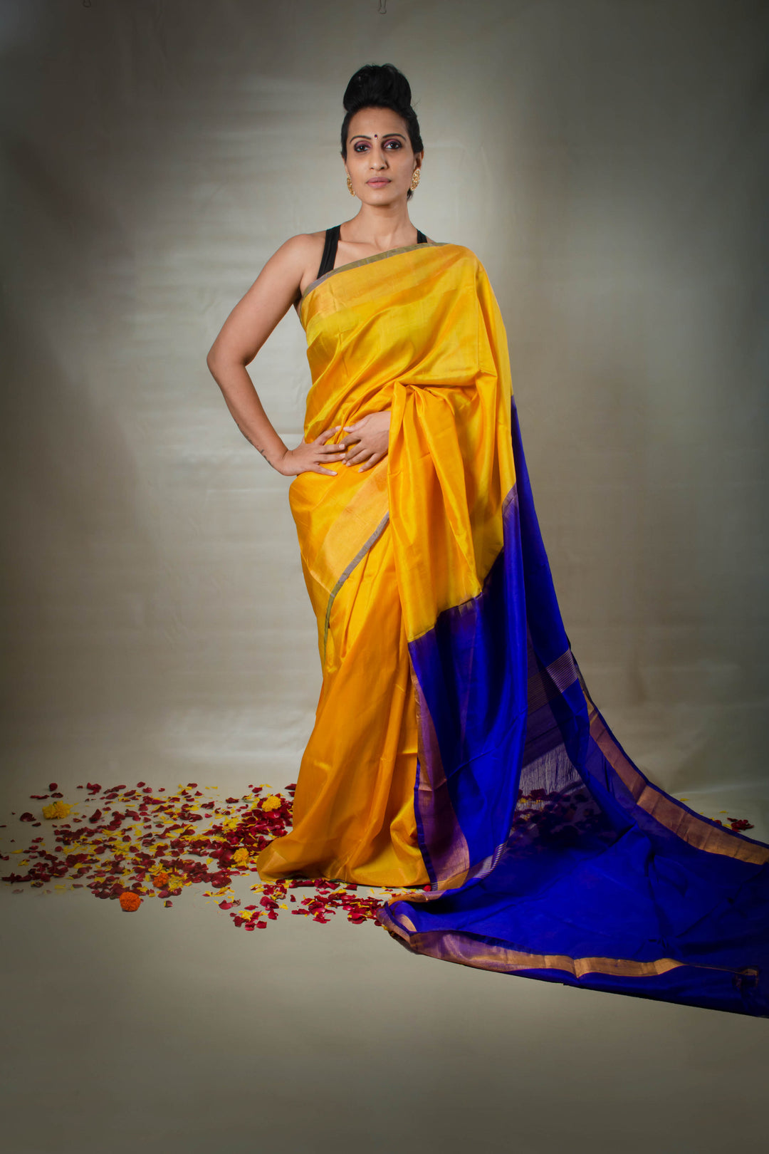 Amarila -Handwoven Yellow Blue Uppada Silk Saree