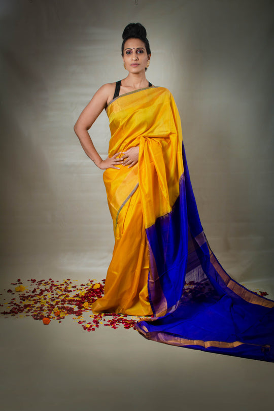 Amarila -Handwoven Yellow Blue Uppada Silk Saree