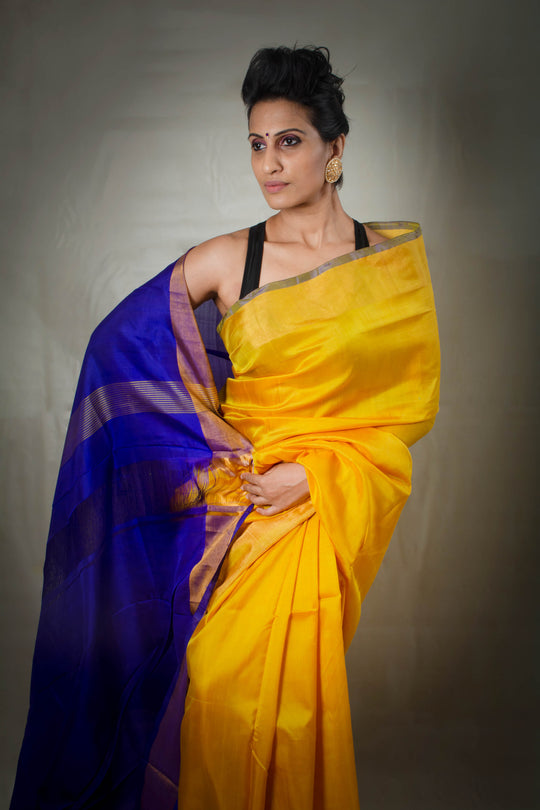 Amarila -Handwoven Yellow Blue Uppada Silk Saree