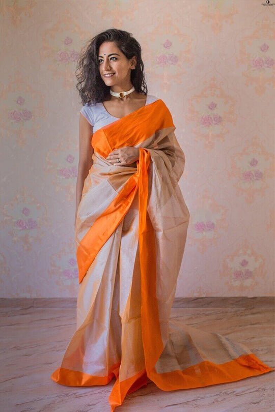 Sunglow Orange - Cotton Tissue Saree