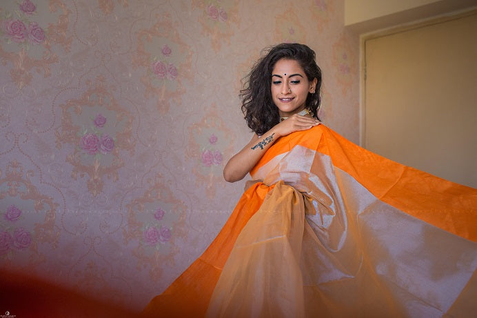 Sunglow Orange - Cotton Tissue Saree