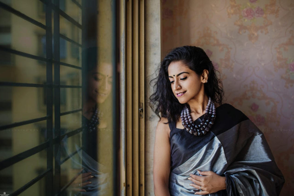 You Are Platinum - Black Tissue Cotton Saree