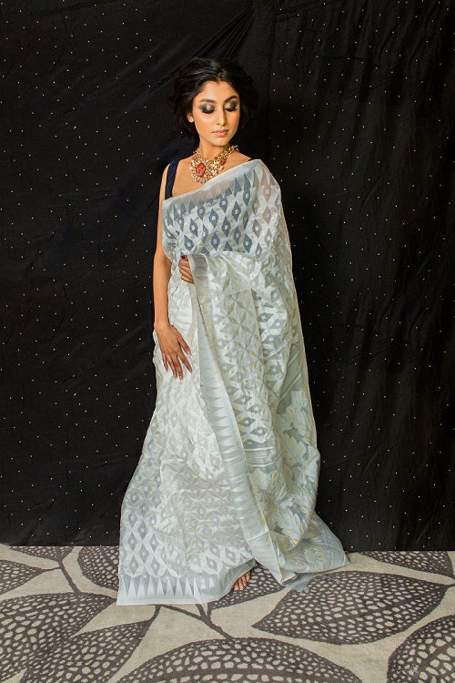 Satviki - Gorgeous White Cotton Jamdani Saree