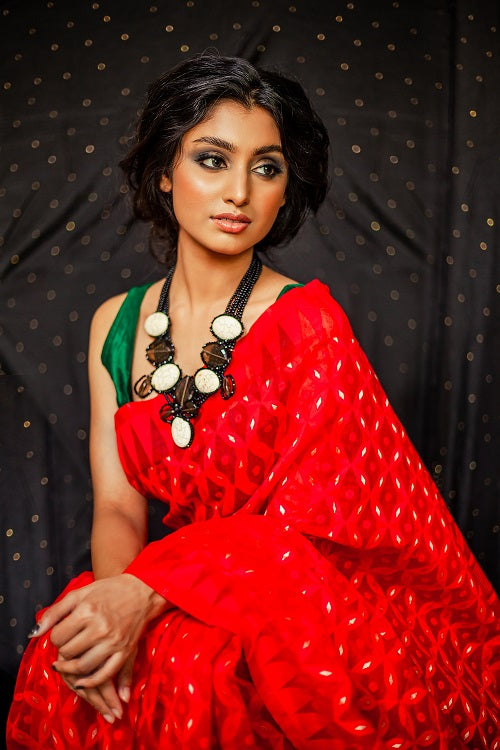 Zarina - Ravishing Red Jamdani saree