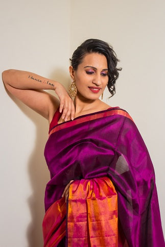 Vamika - Plum Handwoven Uppada Silk Saree