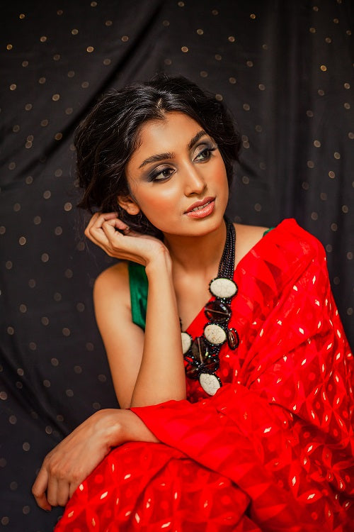 Zarina - Ravishing Red Jamdani saree