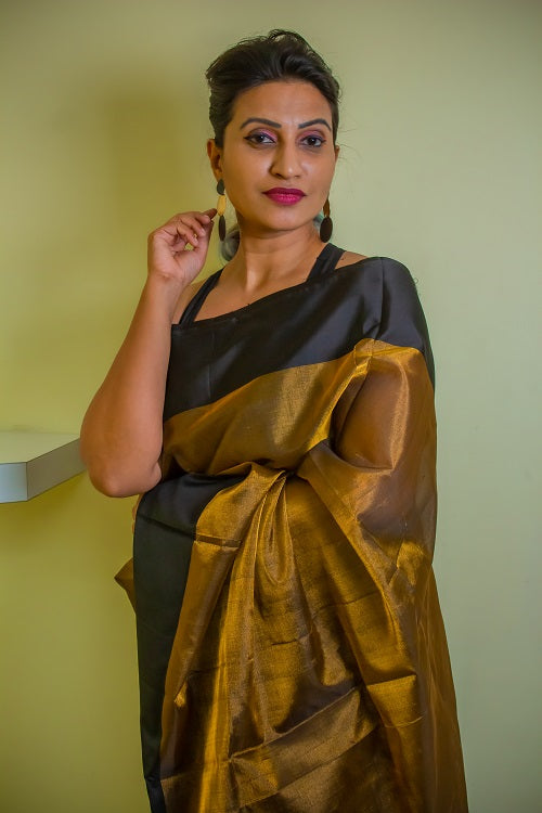 Bronze Desire - Handwoven Tissue Silk Saree