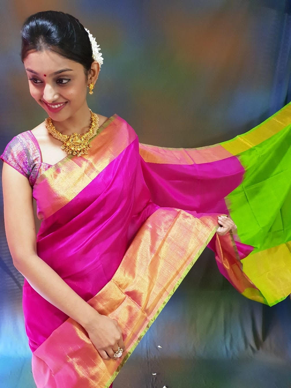 Pavitra - Handwoven Pink Green Silk Saree