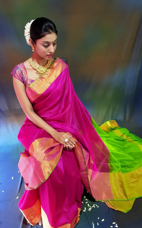 Pavitra - Handwoven Pink Green Silk Saree